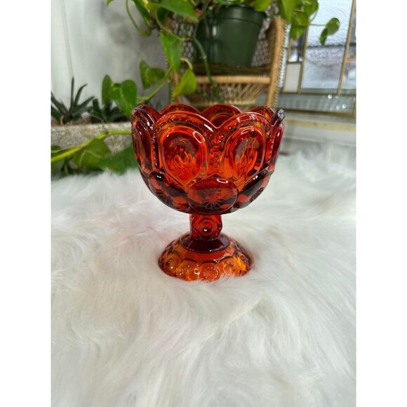 Vintage L.E. Smith Moon and Stars Amberina Red Orange Goblet Candy Dish Compote - Picture 1 of 6